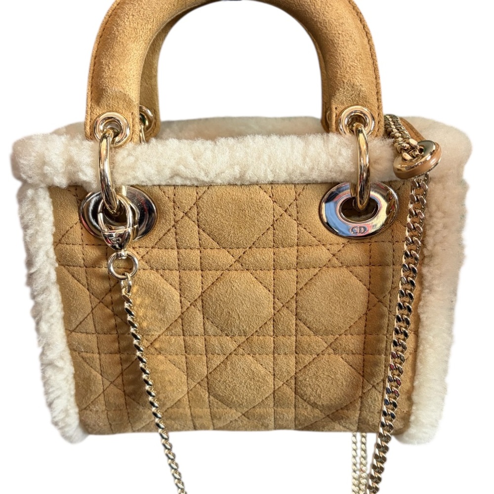 LADY DIOR SUEDE SHEARLING MINI TOTE BAG ORIGINAL CHAIN - Picture 4 of 13